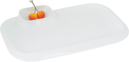 Set Of 3 White Rectangular Platter With Sauce Compartment 14" inch X 8.5" inch|