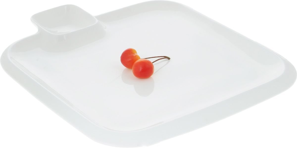 White Square Platter With Sauce Compartment 12" inch X 12" inch |