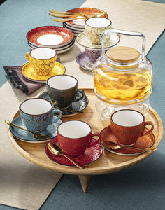 Set Of 6 Red Porcelain Coffee / Tea Cup 10 FL OZ | 300 ML