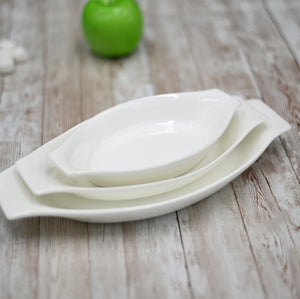 Set Of 3 White Oval Casserole Baking Dish 12" inch | 30 Cm
