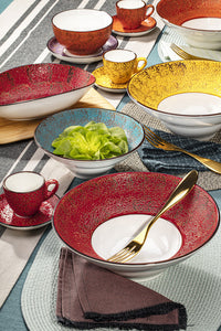 Set Of 2 Red Porcelain Deep Soup or Salad Plate 10.5" inch | 8 Fl Oz |