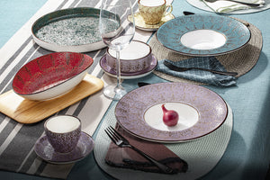 Set Of 2 Violet / Lavender Porcelain Deep Soup or Salad Plate 10.5" inch | 8 Fl Oz |