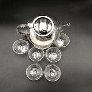 Large Asian Tea Thermo Set With 6 Bowls For Serving And A Porcelain Warming Stand