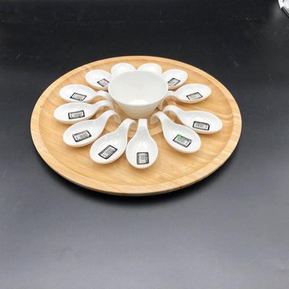 Large Party Serving Tray With 12 Shooter Spoons And Condiments Dish For The Center