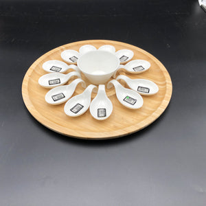 Large Party Serving Tray With 12 Shooter Spoons And Condiments Dish For The Center