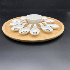 Large Party Serving Tray With 12 Shooter Spoons And Condiments Dish For The Center