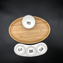 A Mignardises (Petit Four) Serving Set With Bamboo Oval Tray And Porcelain Dishes To Match