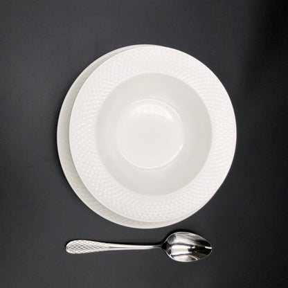 Fine Julia Porcelain Deep Plate Dinnerware Set For 6 Including 10" inch Charger Plate