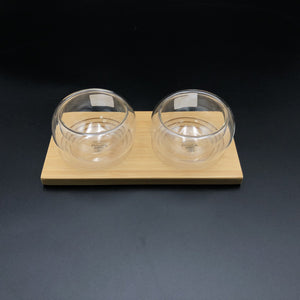 A Set Of 3 Bamboo Double Trays With 6 Doublewalled Thermo Bowls To Match
