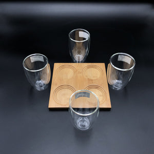 A Set Of A 4 Section Bamboo Tray With 4 Doublewalled Thermo Glasses To Match WL-555030