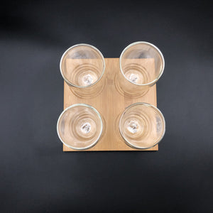 A Set Of A 4 Section Bamboo Tray With 4 Doublewalled Thermo Glasses To Match