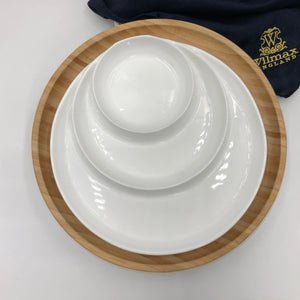 Bamboo And Fine Porcelain 3 Section Divided Dish/plate Setting