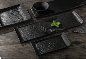 Set Of 3 Black Porcelain Slate look Rectangular Dish 18.25" inch X 3.75" inch