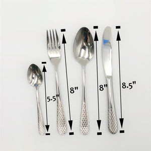 Four (4) Piece 18/10 Stainless Steel Julia Dinner Set By With Herringbone Design On A Solid Handle