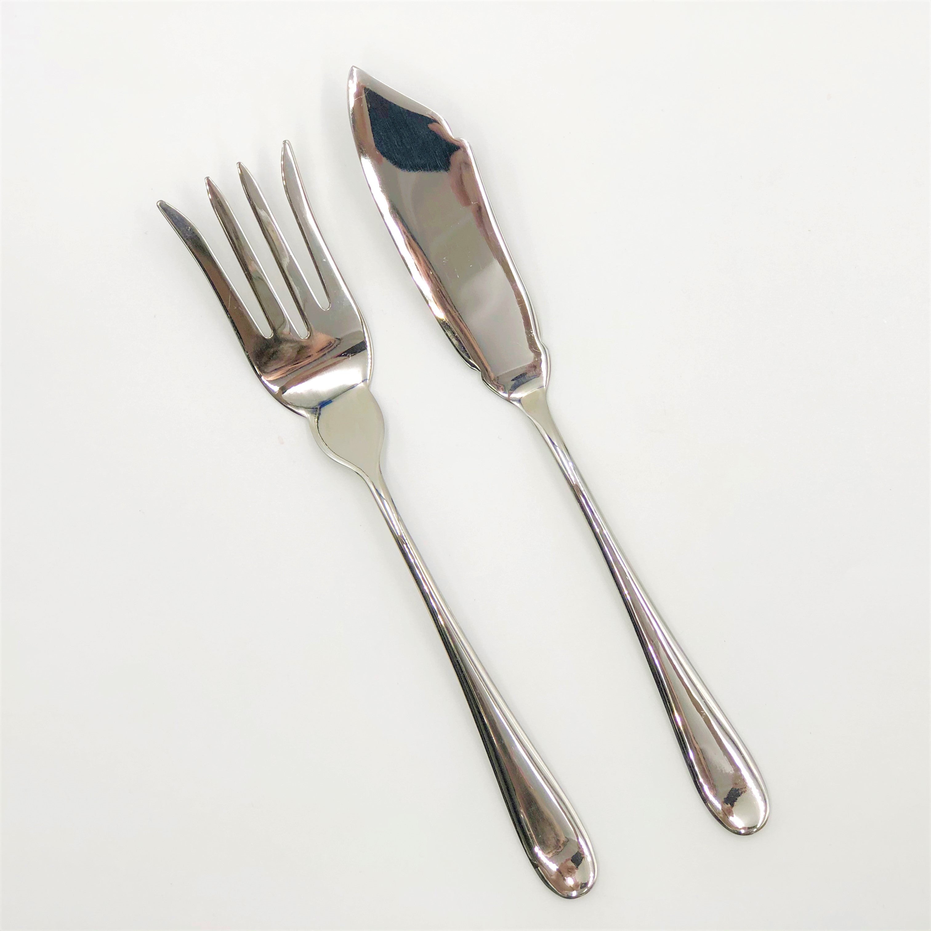 Stainless Steel Fish Serving Knife and Serving Fork Two (2) Piece Serving Set Great for Entertaining