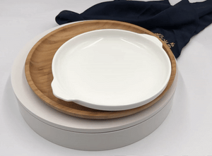 Bamboo And Fine Porcelain Round Baking Dish/plate Setting
