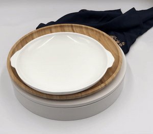 Bamboo And Fine Porcelain Round Baking Dish/plate Setting