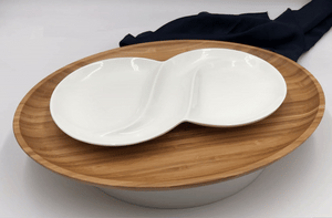 Bamboo And Fine Porcelain Oval Dish/plate Setting