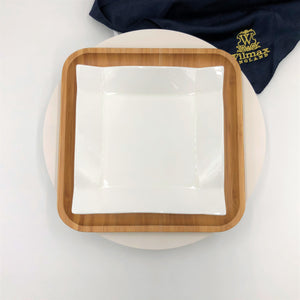 Square Bamboo And Fine Porcelain Contemporary Dinnerware Set Of 3 Sizes (6 Piece Set)
