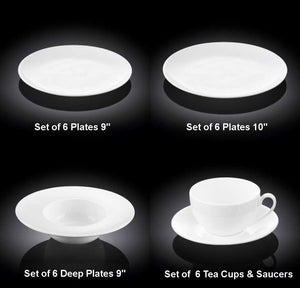 HUGE 30 - Piece Kitchen Dinnerware Set, Plates, Dishes, Bowls, cups and saucers Service for 6 Pure European White. Economy line