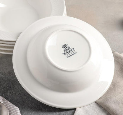 White Porcelain Deep Plate With Embossed Wide Rim 9" inch | Set Of 6 In Gift Box