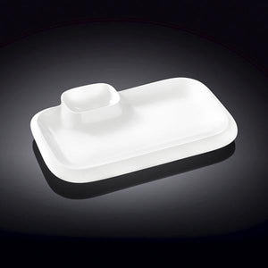 Set Of 6 White Rectangular Plate With Sauce Compartment 8" inch X 4.5" inch|