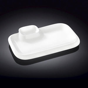 Set Of 6 White Rectangular Plate With Sauce Compartment 10" inch X 6" inch|