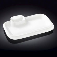Set Of 3 White Rectangular Platter With Sauce Compartment 14" inch X 8.5" inch|