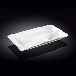 White Rectangle Dish With Sauce Compartment 8" inch X 4.5" inch | 20 X 11.5 Cm