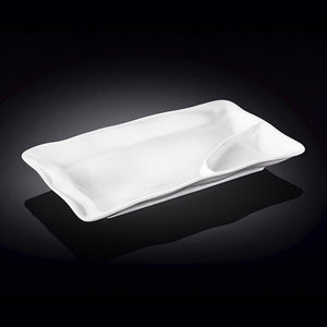 White Rectangle Dish With Sauce Compartment 10" inch X 5.5" inch | 25 X 14 Cm