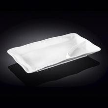 Set Of 3 White Rectangle Dish With Sauce Compartment 10" inch X 5.5" inch | 25 X 14 Cm
