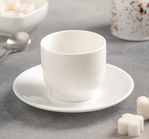 White 5 Oz  150 Ml Tea Cup & Saucer - Wilmax Porcelain