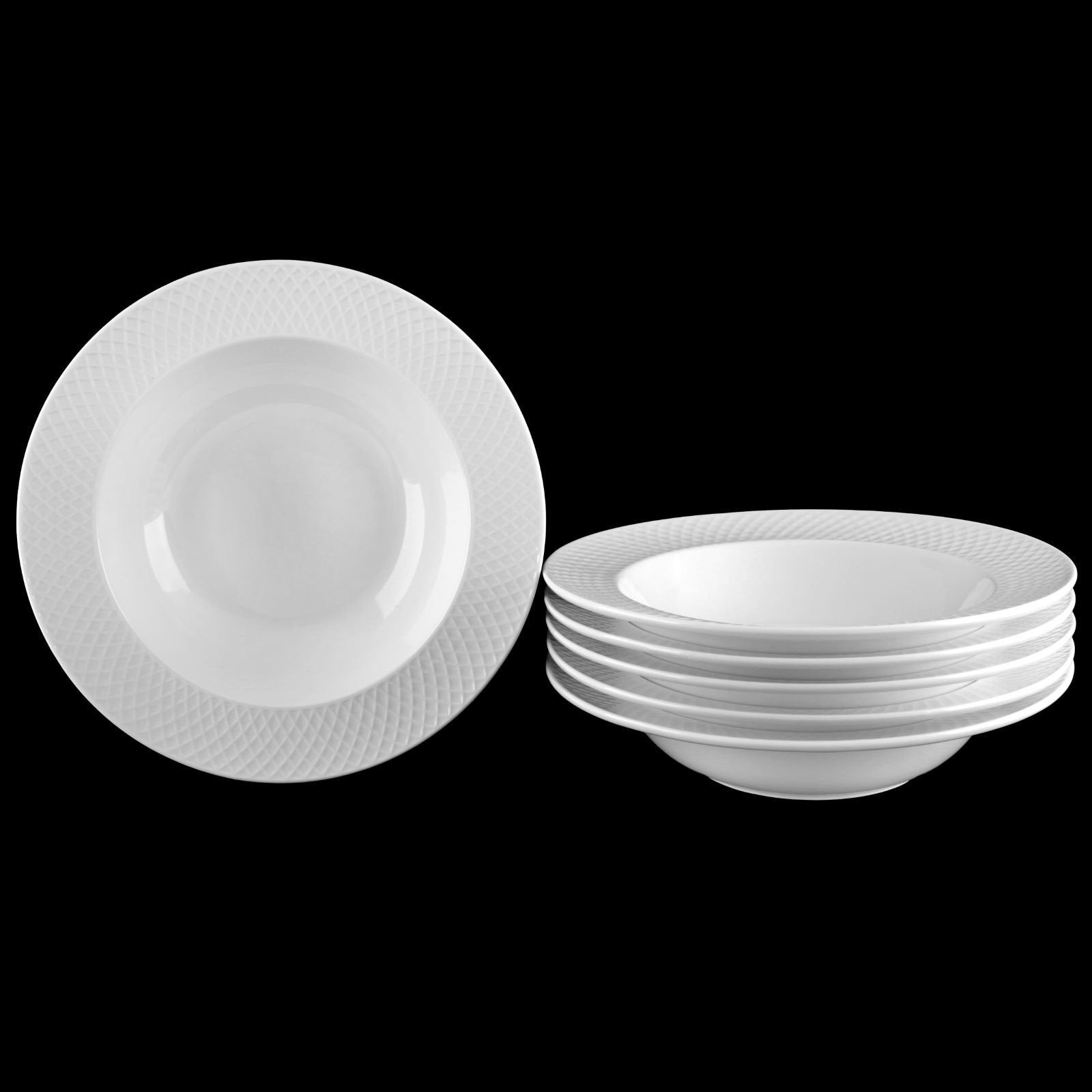 White Porcelain Deep Plate With Embossed Wide Rim 9 inch