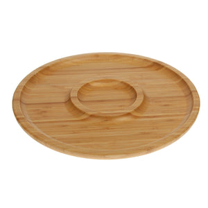 Set Of 3 Bamboo Round 2 Section Platter 14" inch | For Appetizers / Barbecue / Burger Sliders