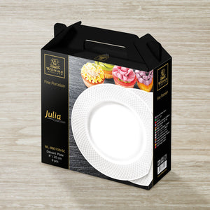 White Dessert Plate With Embossed Wide Rim 8" inch |Set Of 6 In Gift Box