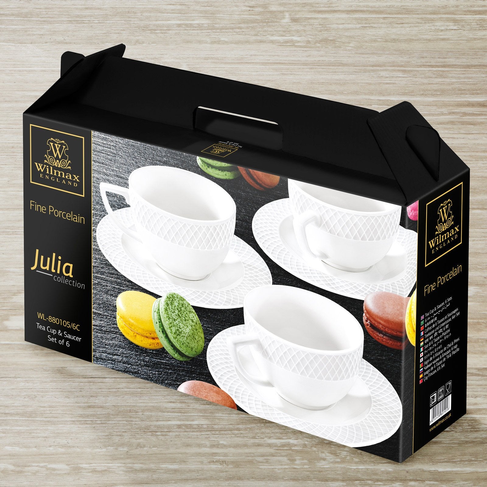 8 OZ | 240 ML TEA CUP & SAUCER SET OF 6 IN COLOUR BOX - WILMAX PORCELAIN WILMAX