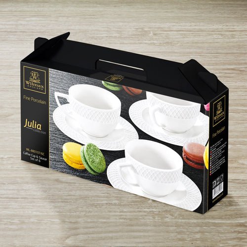 3 OZ | 90 ML COFFEE CUP & SAUCERSET OF 6 IN COLOUR BOX - WILMAX PORCELAIN WILMAX